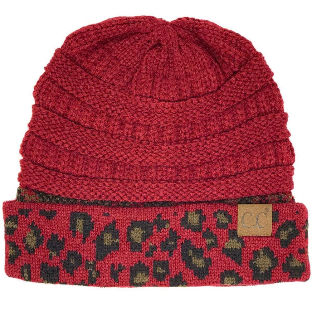 4543 CC Winter Fall Trendy Chunky Stretchy Cable Knit Beanie Hat Leopard